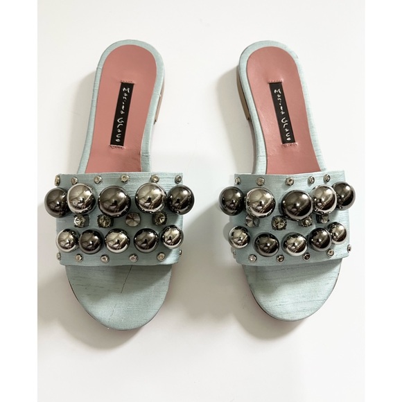 MANILA GRACE Azure Silk Slide Sandsls. - Picture 4 of 14